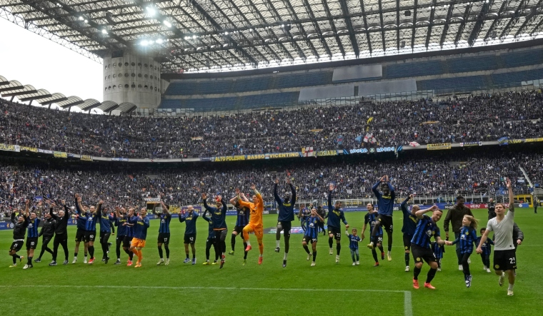 Inter Milan players celebrate in front of fans | AP